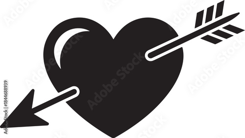 Heart and arrow love silhouette icon on white and black background