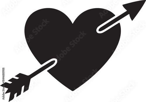 Heart and arrow love silhouette icon on white and black background