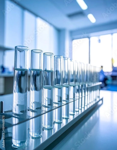 Wallpaper Mural Transparent glass vials in a rack, laboratory scene Torontodigital.ca