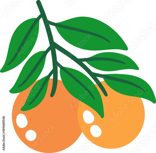 cute orange juice fruit with leaf vector cartoon illustration 