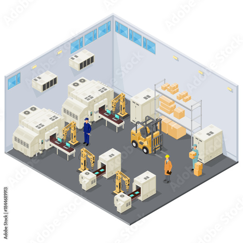 Isometric Factory Interior Vector production line
