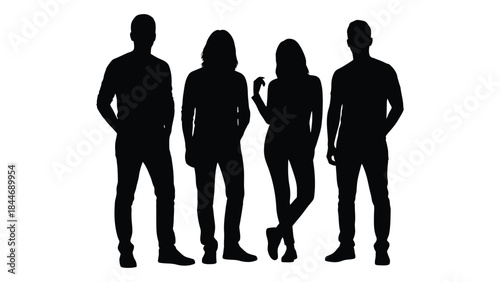 Four people standing together showcasing a modern and striking dark silhouette