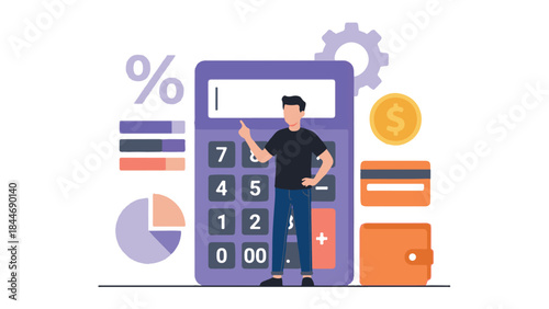 Financial management concept with man calculating budget and expenses
