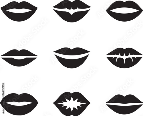 Lips black shape icon set
