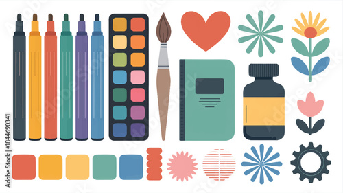 Artistic tools and decorative elements collection
