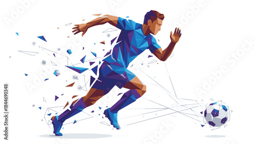Polygonal soccer player running with ball in dynamic geometric style