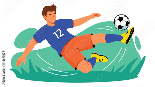 Illustration of a male soccer player kicking a football with dynamic action
