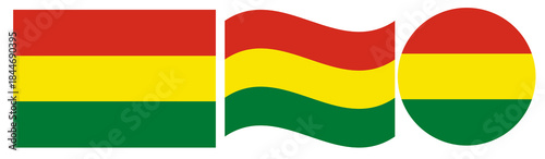 Rectangular civil flag of Bolivia, circle flag of Bolivia, waving flag. Bolivian civil flags collection isolated.
