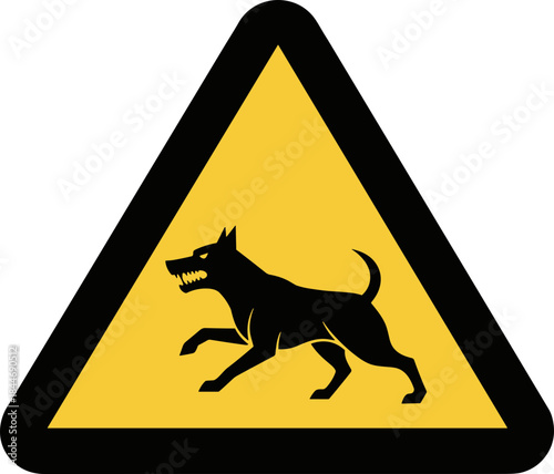 Beware of Dog Sign with Aggressive Dog Icon on Yellow Background