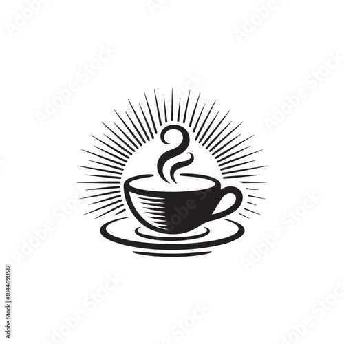 A steaming cup of coffee with radiating lines forms a bold classic design a stunning silhouette