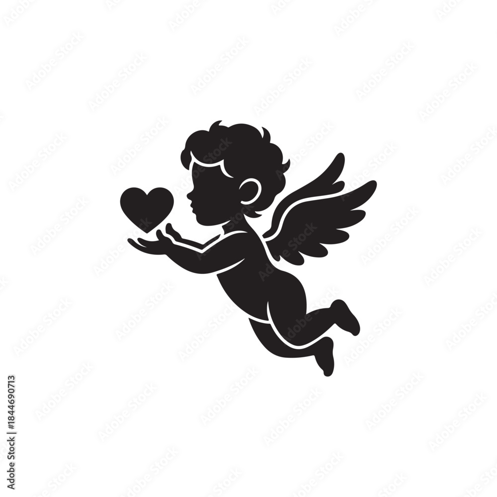 custom made wallpaper toronto digitala charming depiction of a small cupid figure offering a heart rendered in a striking black silhouette
