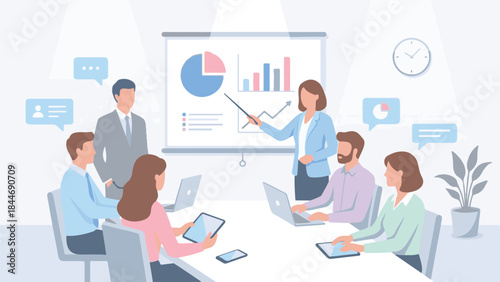 Team Business Presentation, Analyzing Data Charts and Discussing Strategy