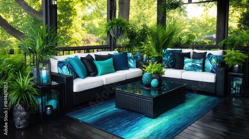 Luxurious outdoor patio furniture set, tropical decor