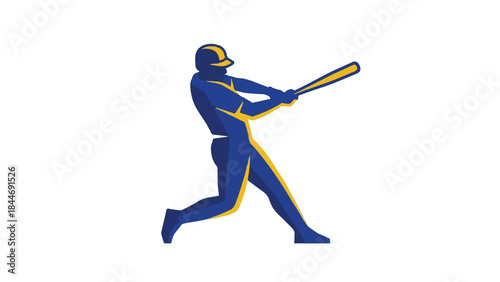 Stylized Baseball Player Hitting Bat Illustration in Blue and Yellow