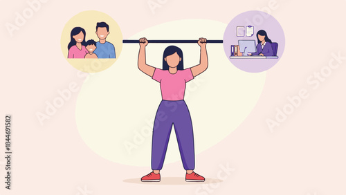 Strong woman balancing family and career, depicting work-life balance.