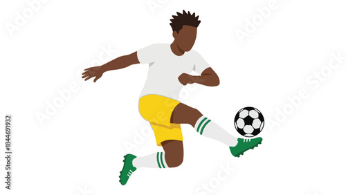 Male soccer player kicking a football, minimalist vector illustration