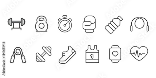 Fitness and Workout Line Icons Set