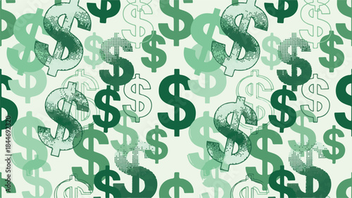 Green dollar sign seamless pattern background for finance and business themes