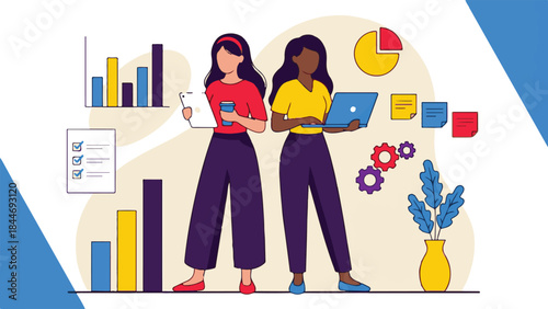 Business women collaborating on data analytics and strategic planning