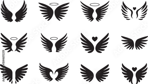 Set of angel wings vector silhouettes