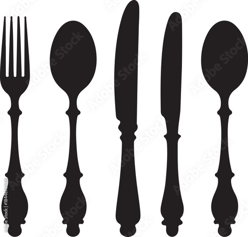 Set of Cutlery silhouette vector on white background
