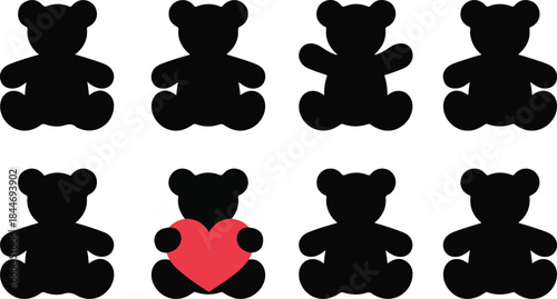Set of silhouettes of teddy bears vector design