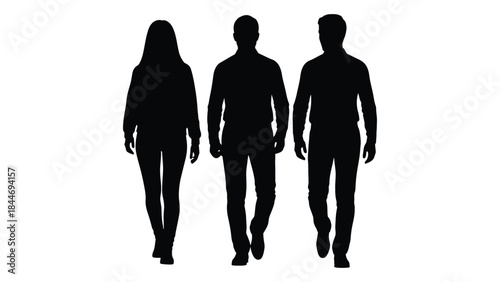 Three people walking forward a striking depiction in black and white silhouette