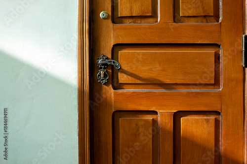 Entrance door, wooden door, closed red entrance door, side light, sunny living room entrance door.