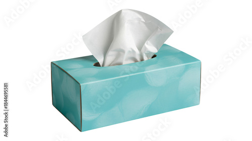 Turquoise Tissue Box with White Tissues on White Background