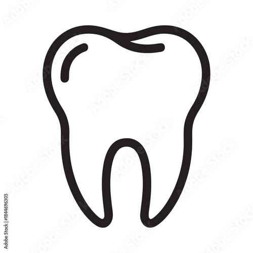 A simple black and white illustration depicts a single tooth showcasing its basic shape and outline useful for dental health concepts