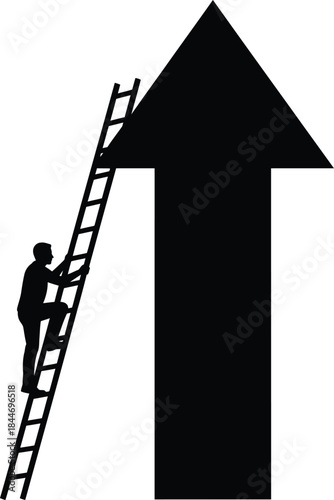 Silhouette of Man Climbing Ladder to Arrow Symbol