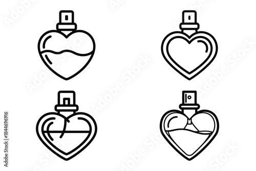 heart perfume bottle outline icon set for graphic designs. Icons vector design