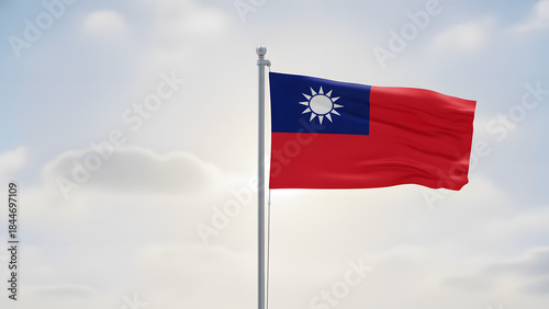 Flag of Taiwan, also known as the Republic of China, waving proudly on a flagpole against a bright, partly cloudy sky. Free Download Flag of Taiwan, also known as the Republic of China, waving proudly on a flagpole against a bright, partly cloudy sky. - GFXLoad