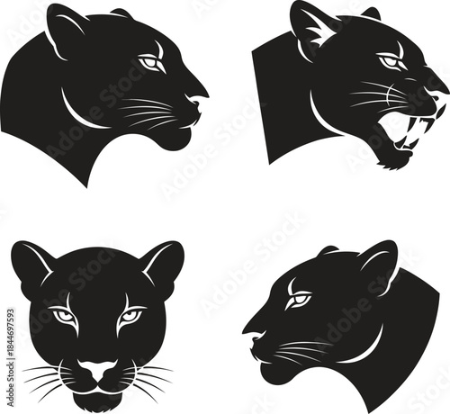 Black Panther Head Silhouette Logo Set