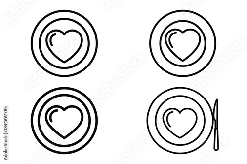 romantic dinner plate outline icon set for graphic designs. Icons vector design