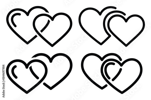 two hearts intertwined outline icon set for graphic designs. Icons vector design