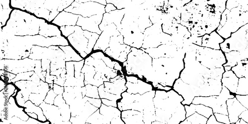 Crack and scratched grunge dust wall urban background texture vector. crack cement wall texture. black textured grainy cracked ground lines isolated on white. distressed overlay grainy texture.