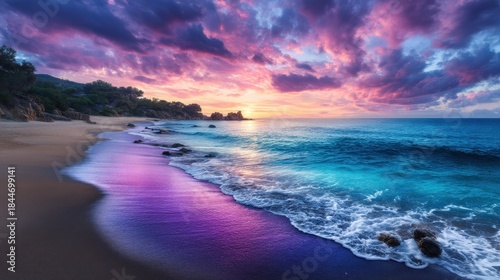 Vibrant sunset over a beach