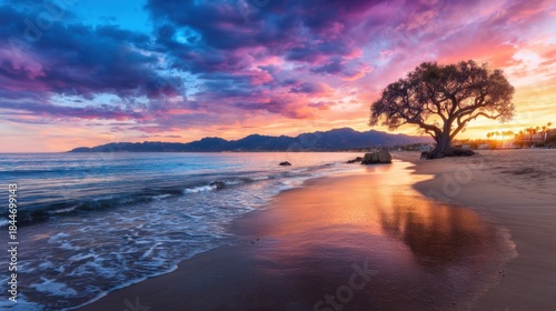 Vibrant sunset over a tranquil beach