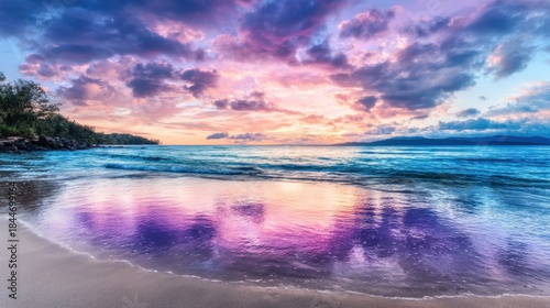 Vibrant sunset over tranquil beach