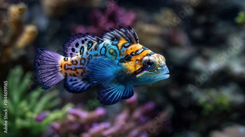Vibrant tropical fish in coral reef aquarium