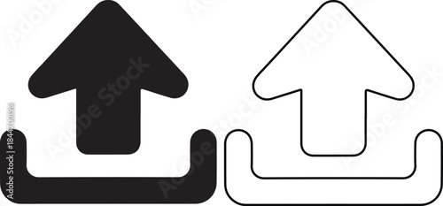 Pure black silhouette of upload arrow with a traced outline