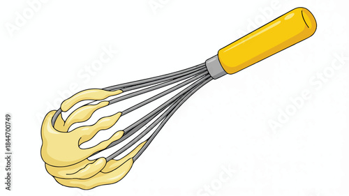whisk with yellow mixture on wires