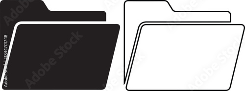 Two overlapping folder in black and white with a traced outline