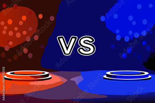 A visual representation of opposing forces red versus blue with abstract elements