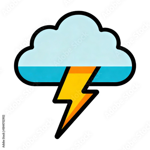 A stylized illustration of a cloud with a lightning bolt, symbolizing a storm or inclement weather.