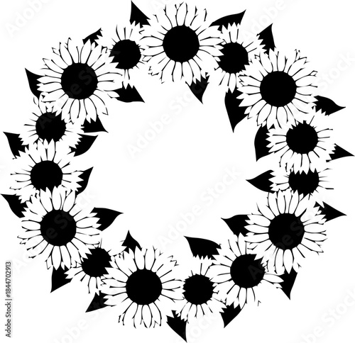Elegant sunflower wreath illustration for invitations, logos, and botanical designs bringing natural beauty and floral charm into branding, events, and crafts