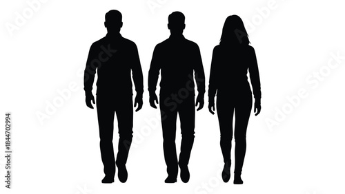 Three figures standing together a man a man and a woman in dark silhouette