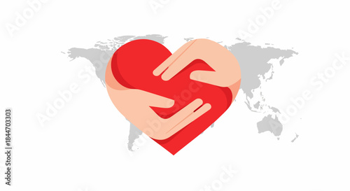 Global Care and Compassion Hands Forming a Heart Over a World Map