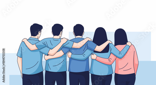 Diverse Group Standing Together in Unity and Friendship, Symbolizing Teamwork and Support